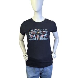 Levi’s Women's Graphic Logo T-Shirt |  XS Black Short Sleeve Tee, Cotton